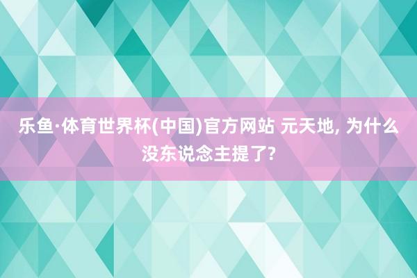 乐鱼·体育世界杯(中国)官方网站 元天地, 为什么没东说念主提了?